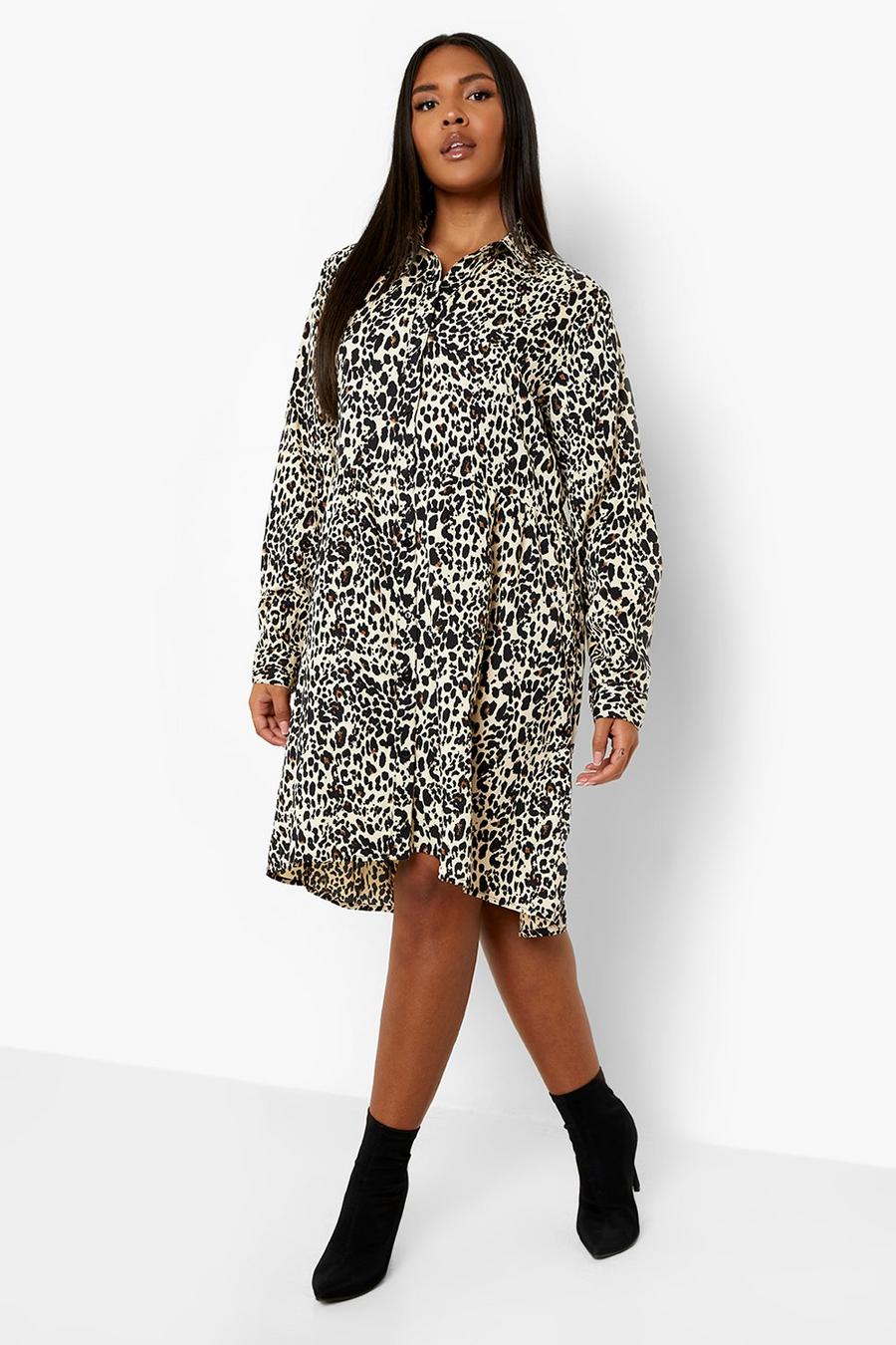 Plus Leopard Shirt Dress image number 1