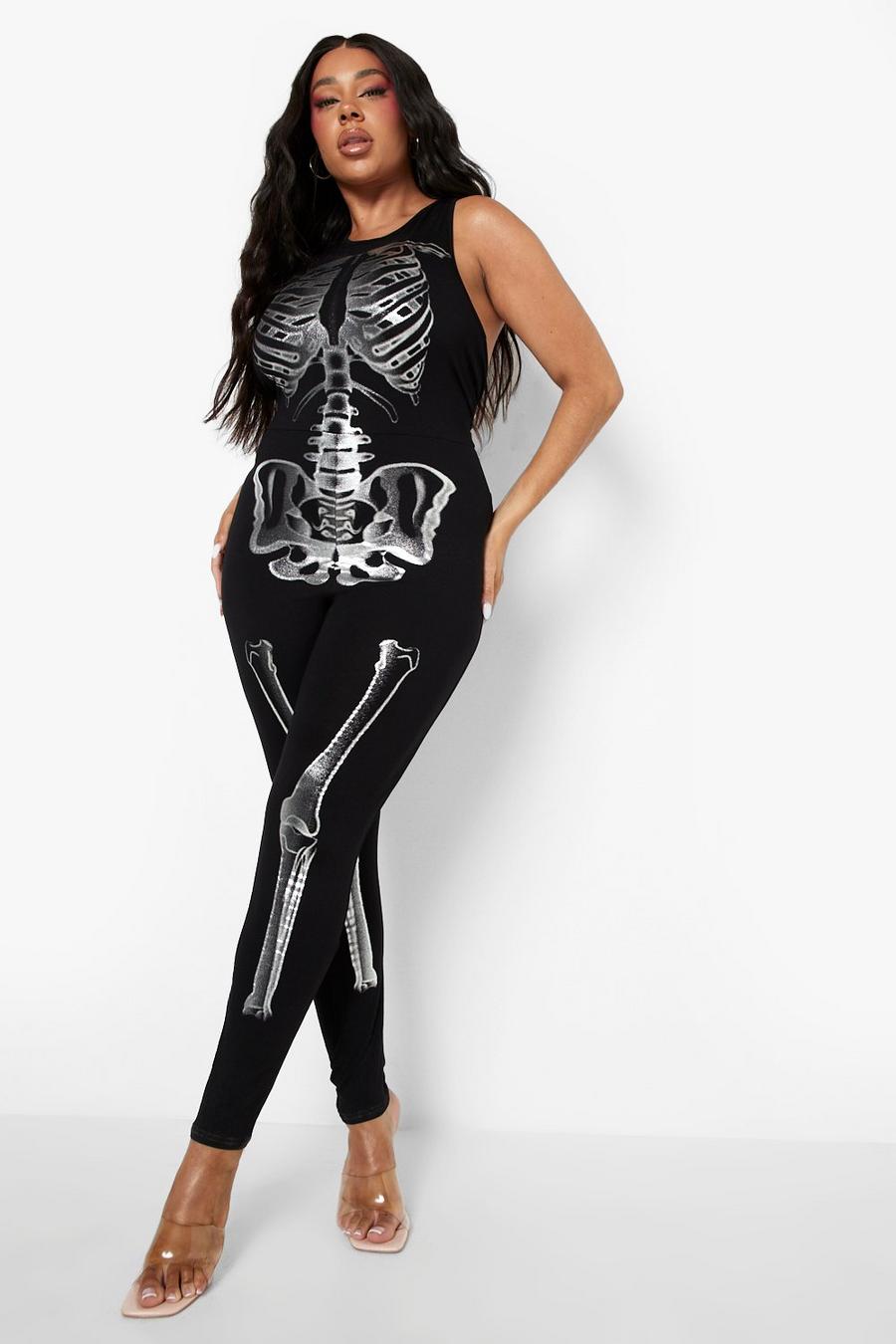 Black Plus  Metallic Halloween Skeleton Jumpsuit image number 1