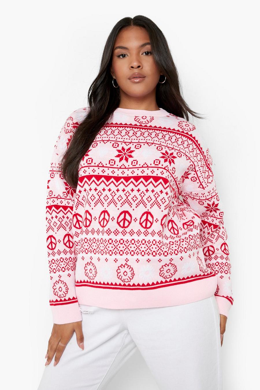 Maglione natalizio Plus Size con motivi Fair Isle, Pink image number 1