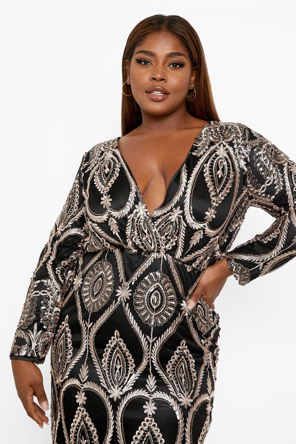 Grande taille Robe mi longue dentelle et paillettes boohoo