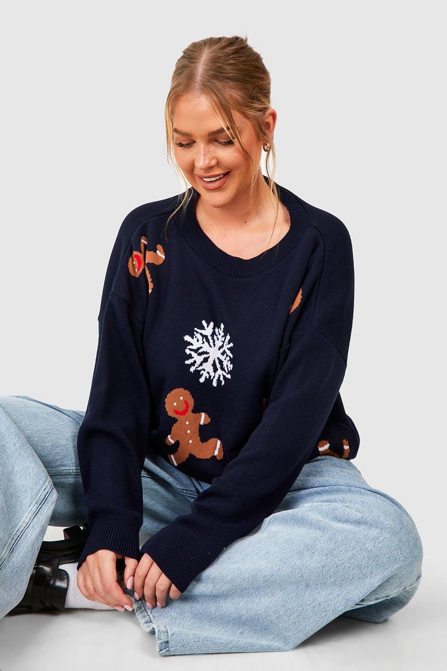 Maglione natalizio Plus Size con Gingerbread Man, Navy image number 1