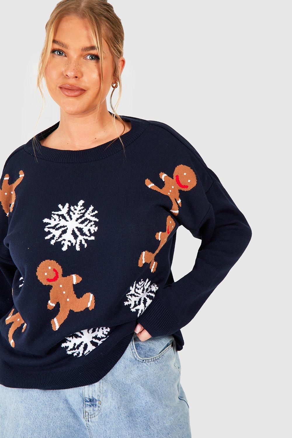 Women's Christmas Ugly Sweater Dress, Gingerbread Snowman Sweater