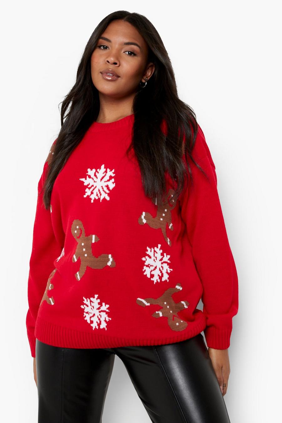 Maglione natalizio Plus Size con Gingerbread Man, Red