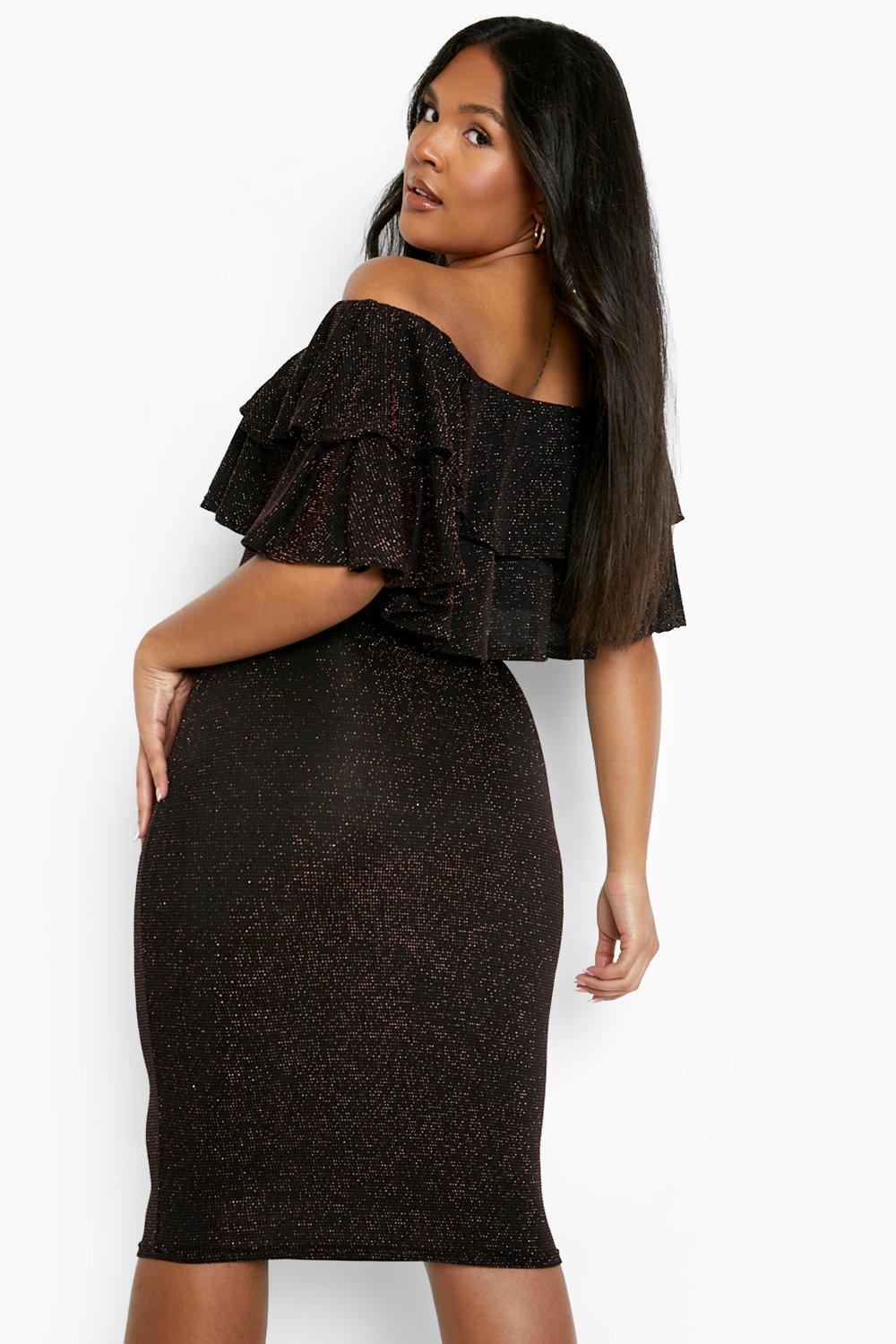 Boohoo black shop ruffle dress