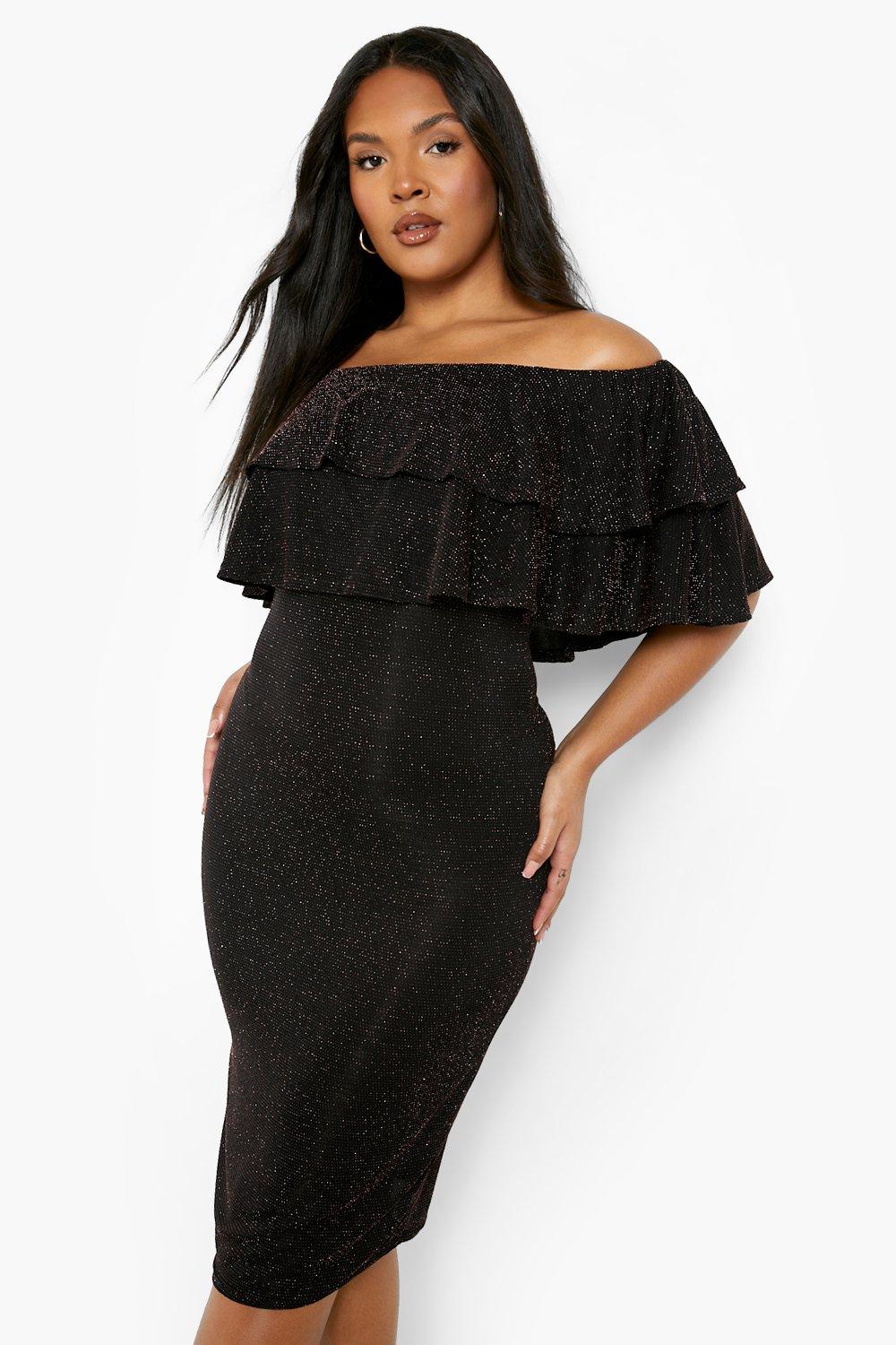 Off the shoulder midi dress sale boohoo