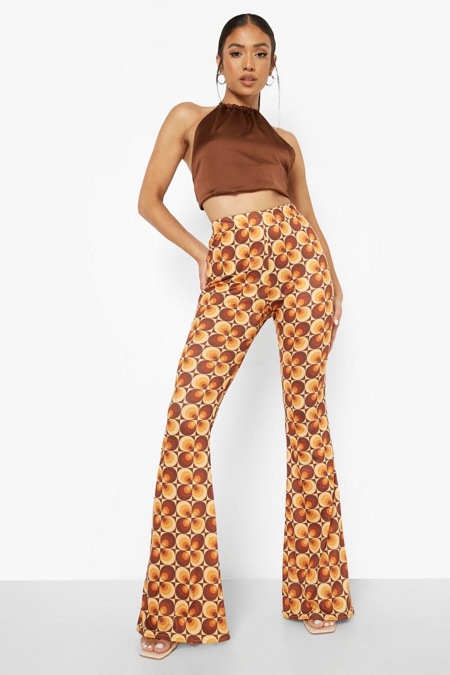 חום מכנסיים מתרחבים רטרו פטיט בסגנון שנות ה-70 image number 1