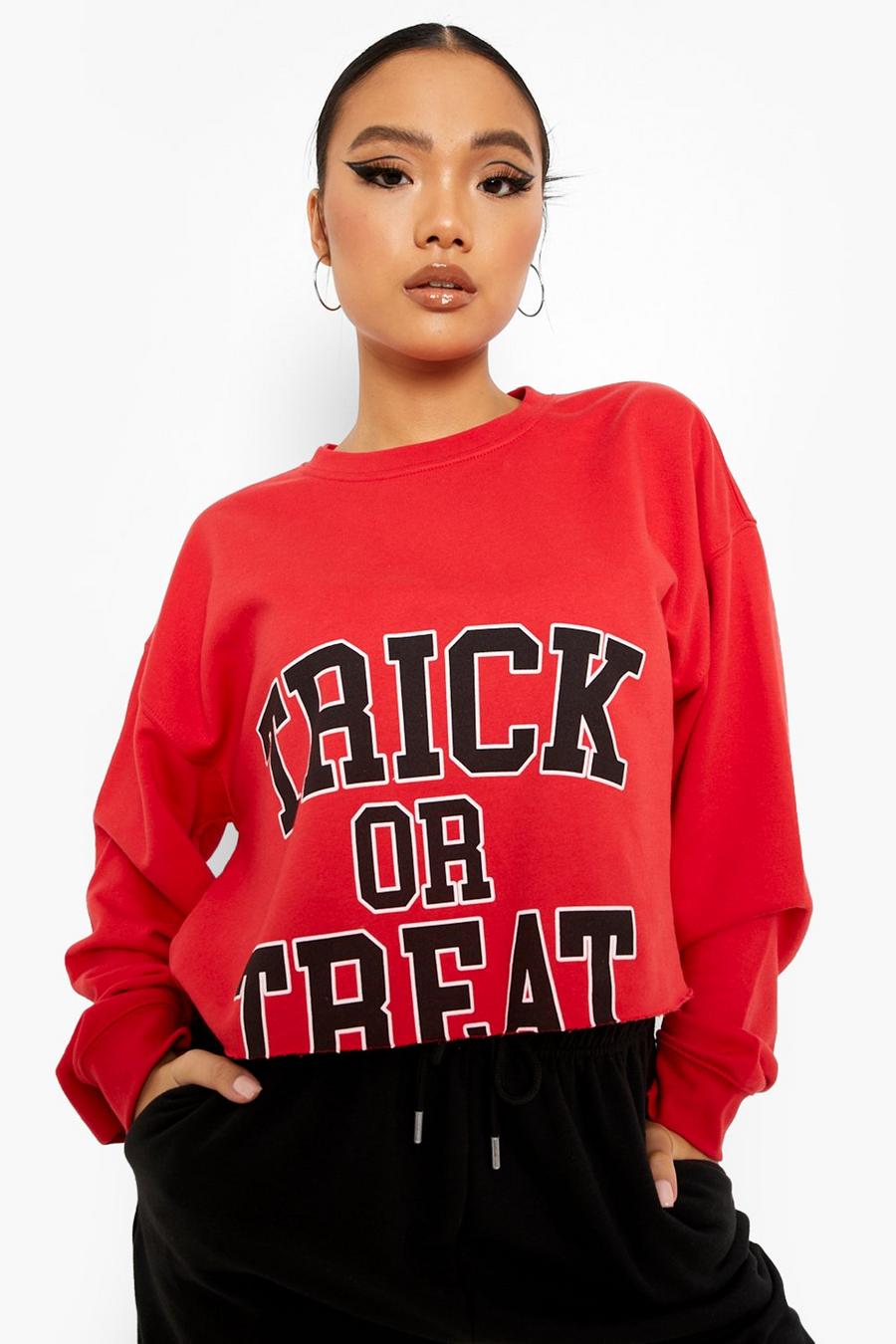 Petite kurzes Sweatshirt mit Trick or Treat Print, Red image number 1