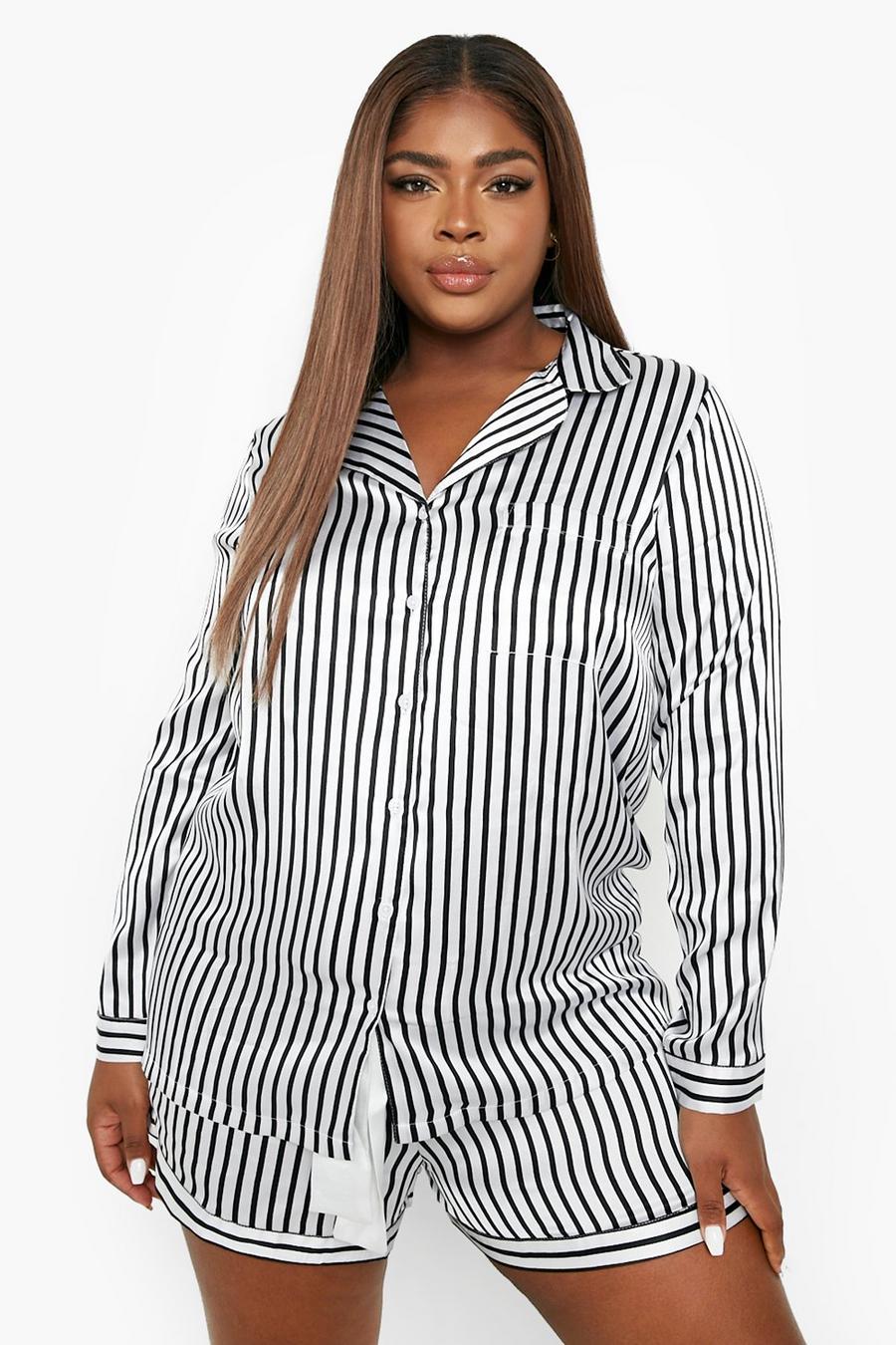 Blackwhite Plus Stripe Satin Pajama Short Set image number 1
