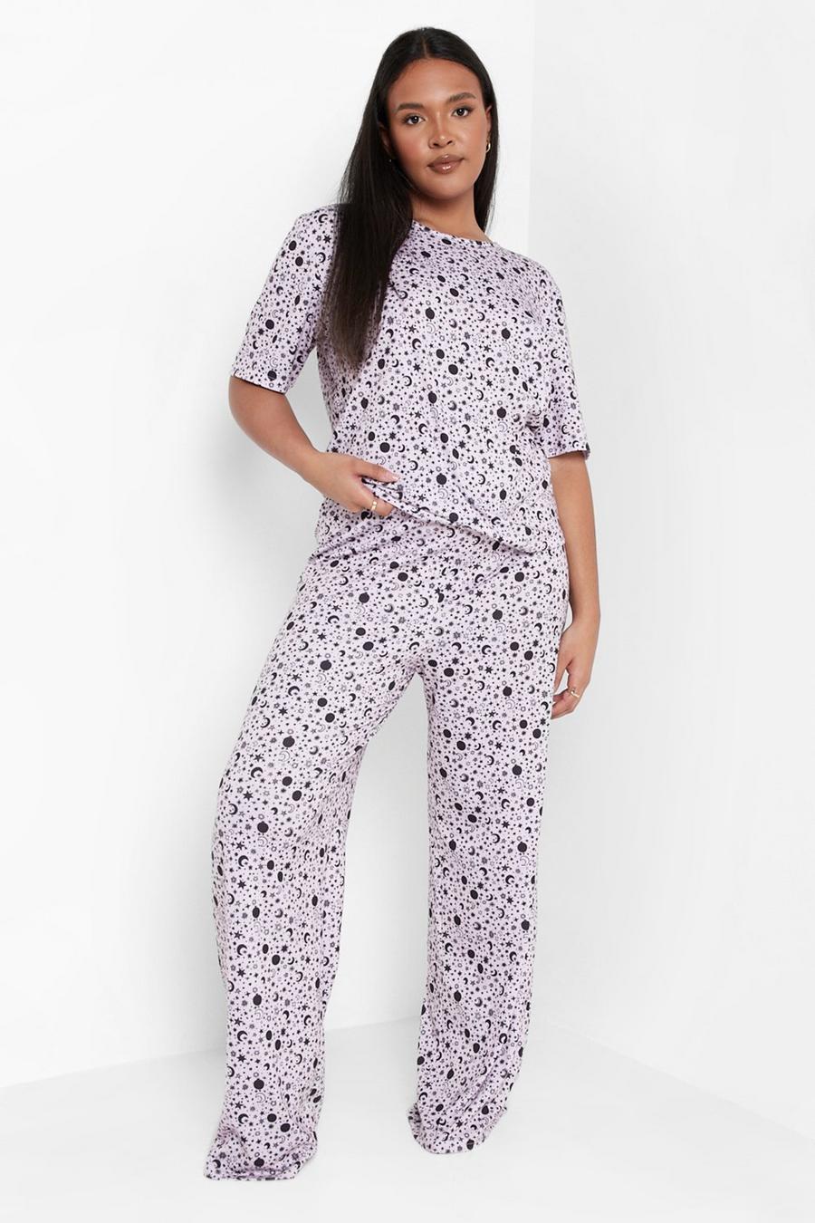 Mauve Plus Star And Moon Pajama Set image number 1