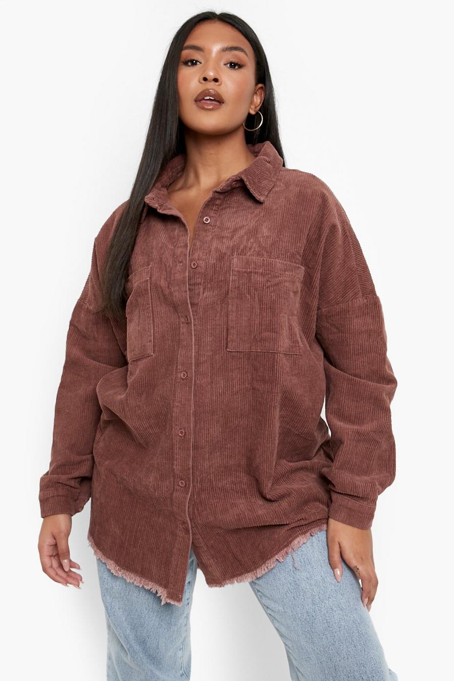 Camicia Plus Size oversize in velluto a coste, Chocolate marrone image number 1