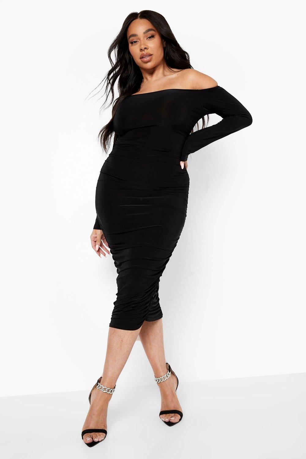 Ruched bardot store midi dress