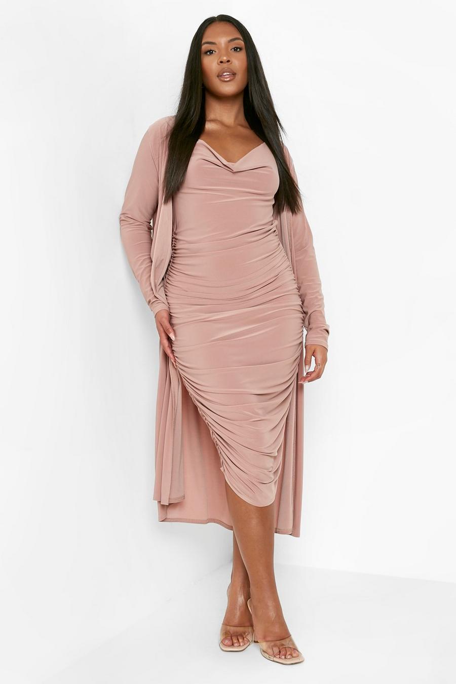 Rose Plus Strappy Cowl Neck Dress & Duster Co-Ord image number 1