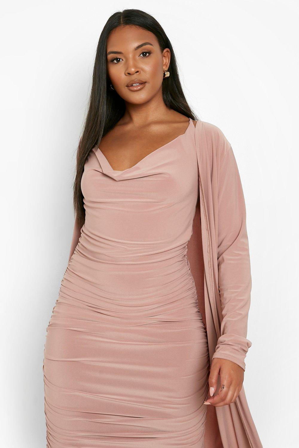 Plus Strappy Cowl Neck Dress & Duster Two-Piece