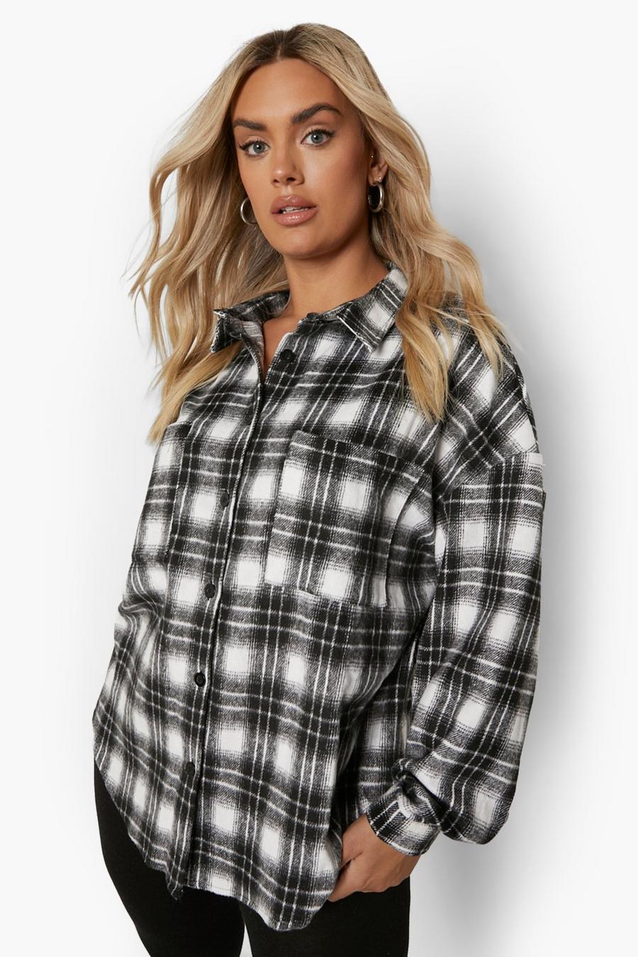 Black Plus Oversized Flannel Shirt image number 1