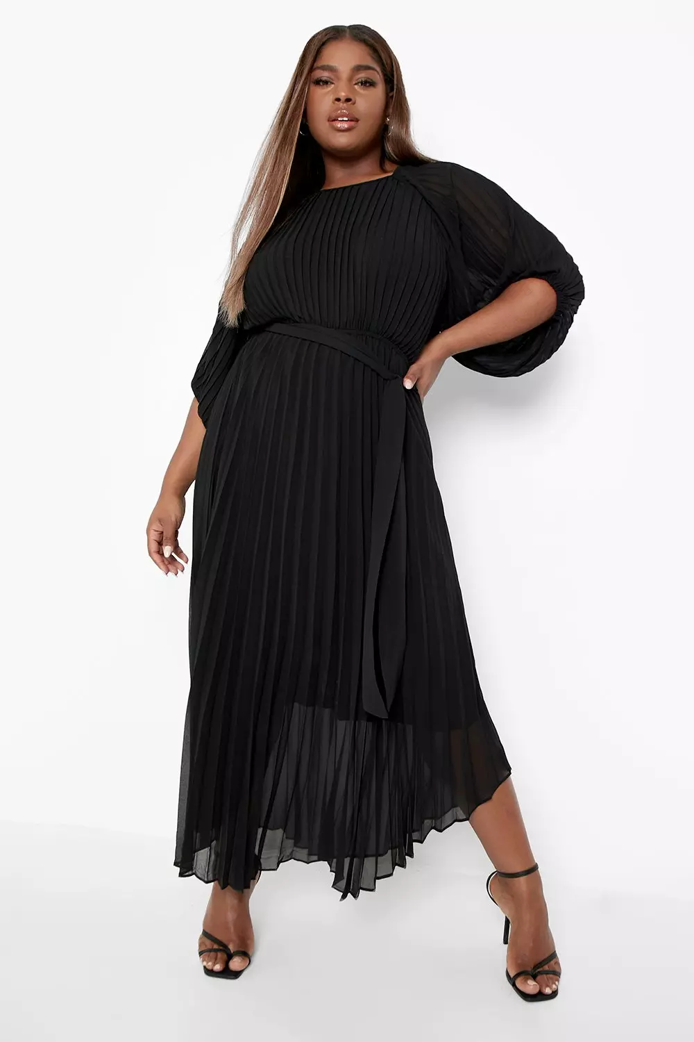 Black Plus Pleated Puff Sleeve Midaxi Dress alternative image