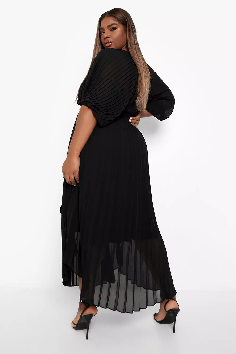 Black Plus Pleated Puff Sleeve Midaxi Dress alternative image