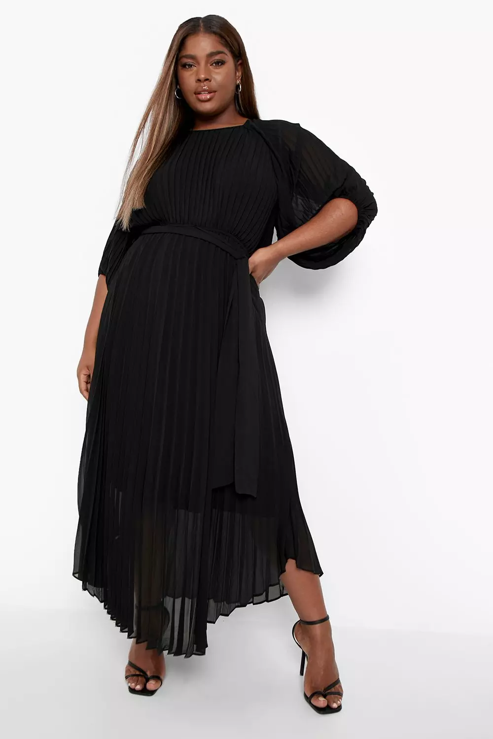 Black Plus Pleated Puff Sleeve Midaxi Dress alternative image