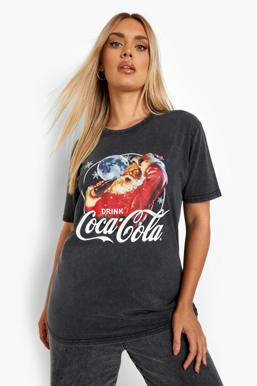Plus T-Shirt mit Acid-Waschung und lizenziertem Coca Cola Print, Charcoal image number 1