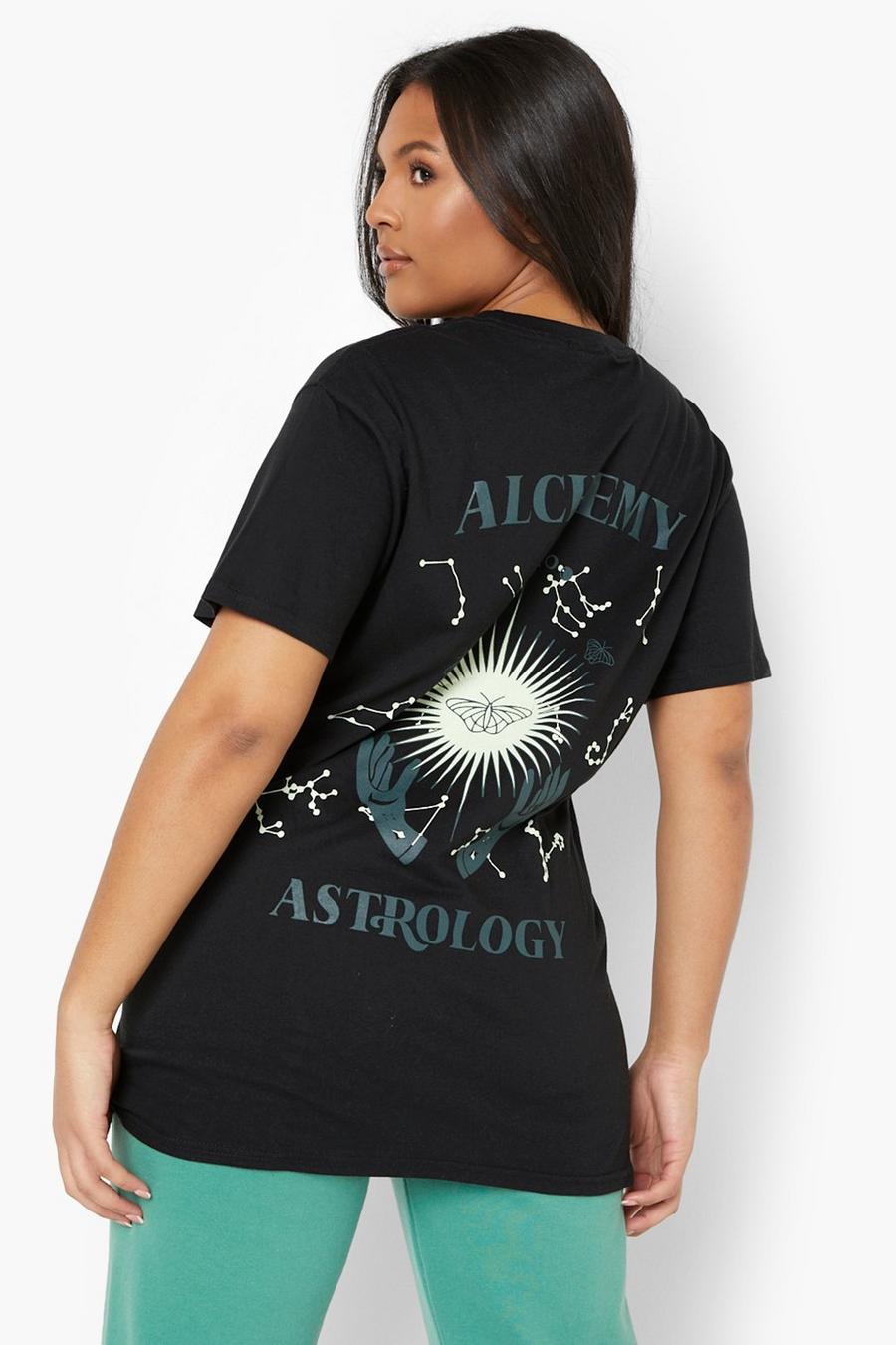 T-shirt Plus Size con grafica di astrologia fronte e retro, Black image number 1