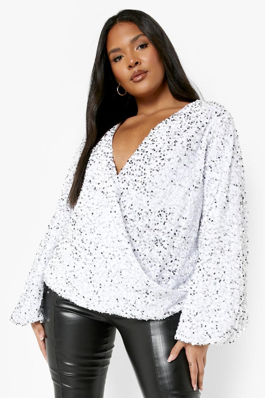 Silver Plus Sequin Wrap Top image number 1