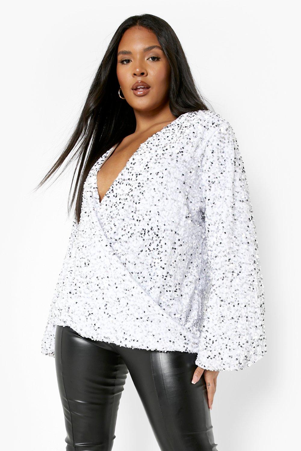 Plus Sequin Wrap Top