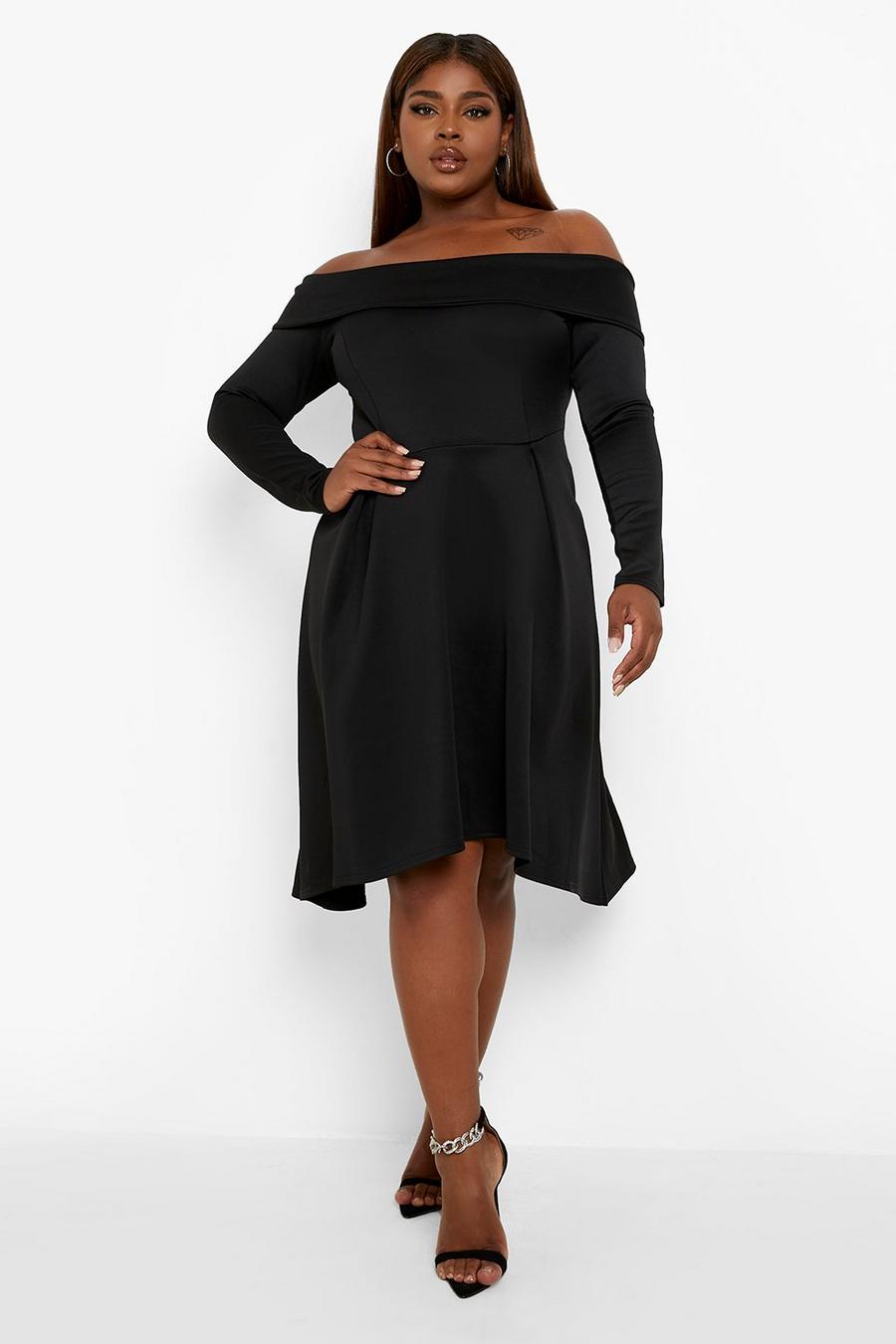 Black Plus Double Layer Long Sleeve Midi Dress image number 1