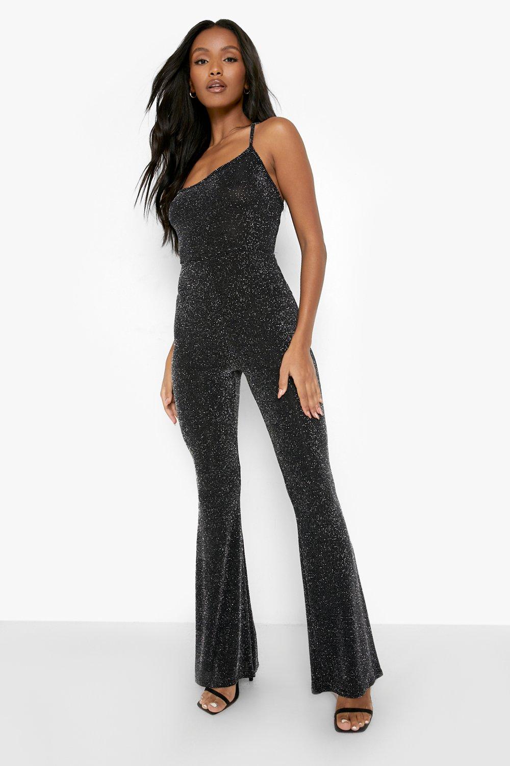 Petite Glitter Lace Up Back Jumpsuit