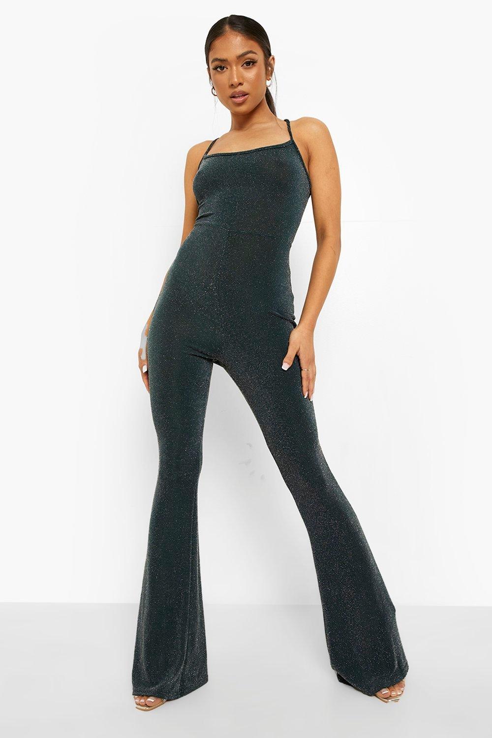 Petite Glitter Lace Up Back Jumpsuit