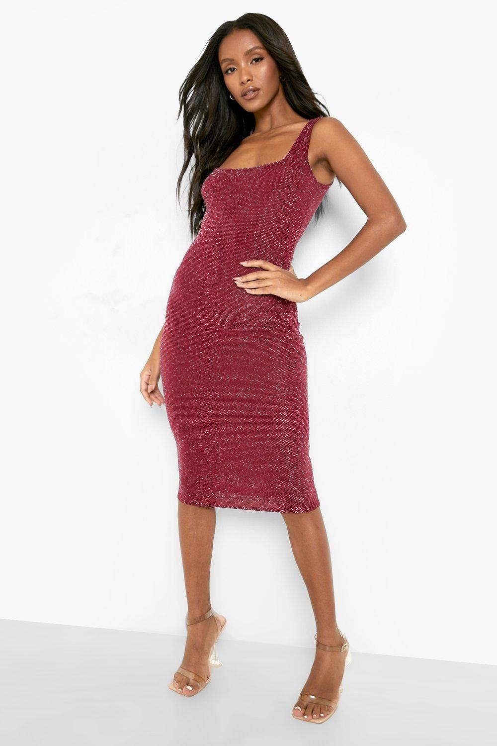 Red glitter midi sales dress