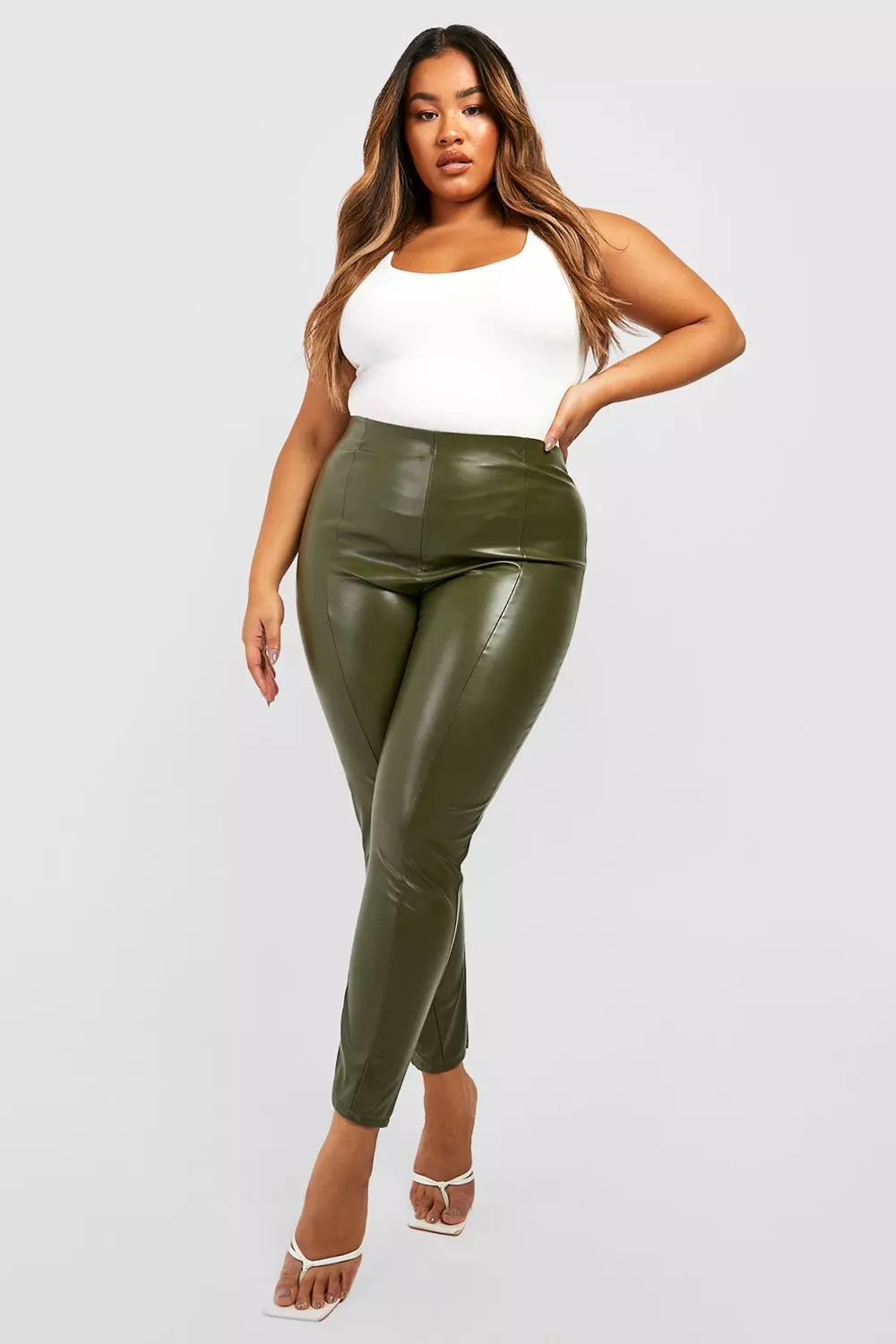 Olive green hot sale leather leggings