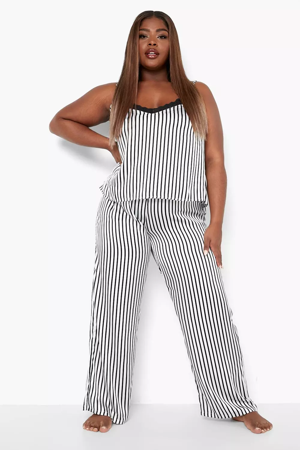 Boohoo stripe cami jumpsuit on sale