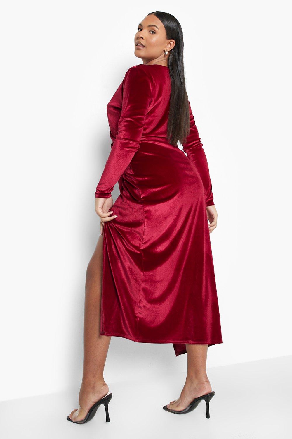 Boohoo velvet midi on sale dress