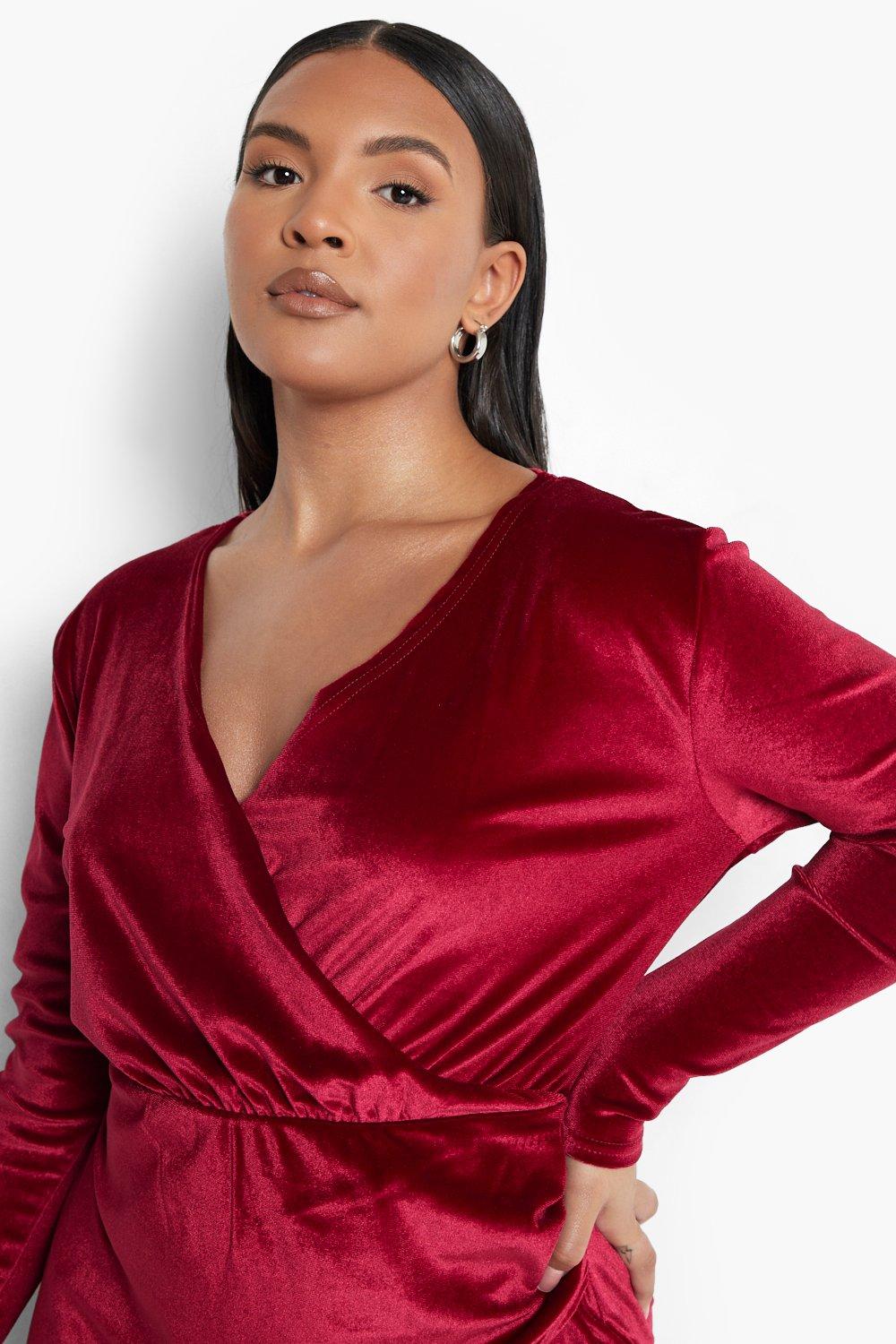 Boohoo velvet wrap dress best sale