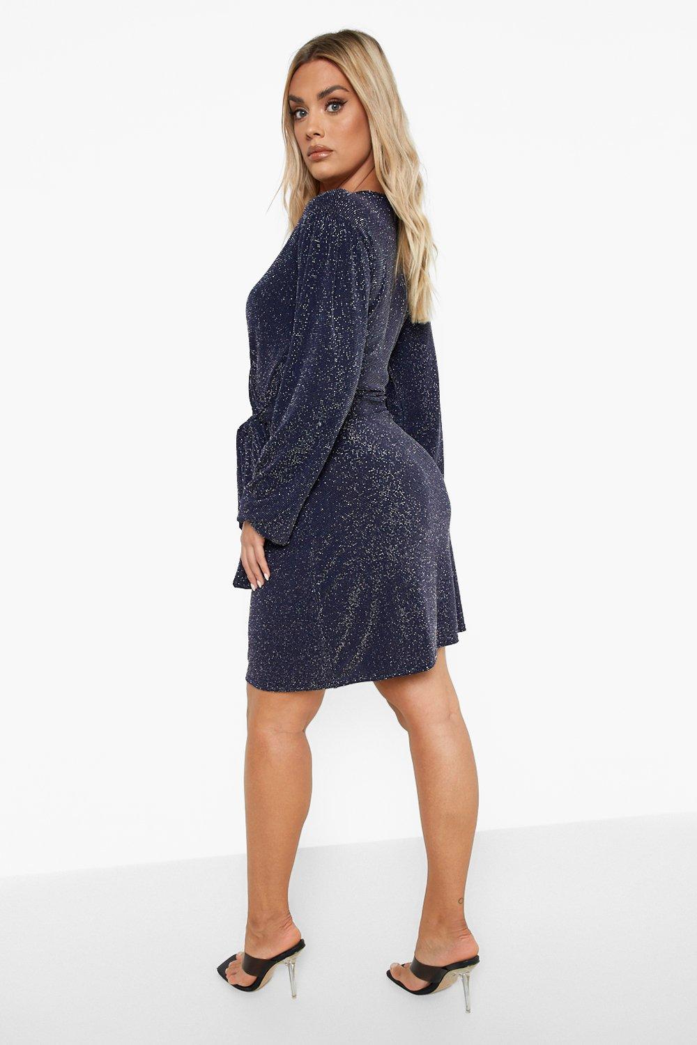 Boohoo navy wrap on sale dress