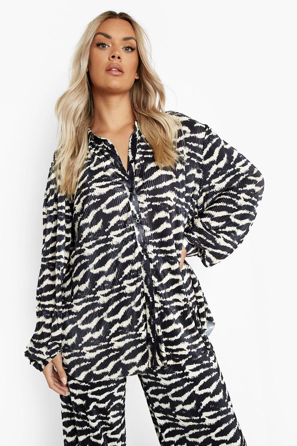 Plus Zebra Plisse Shirt boohoo