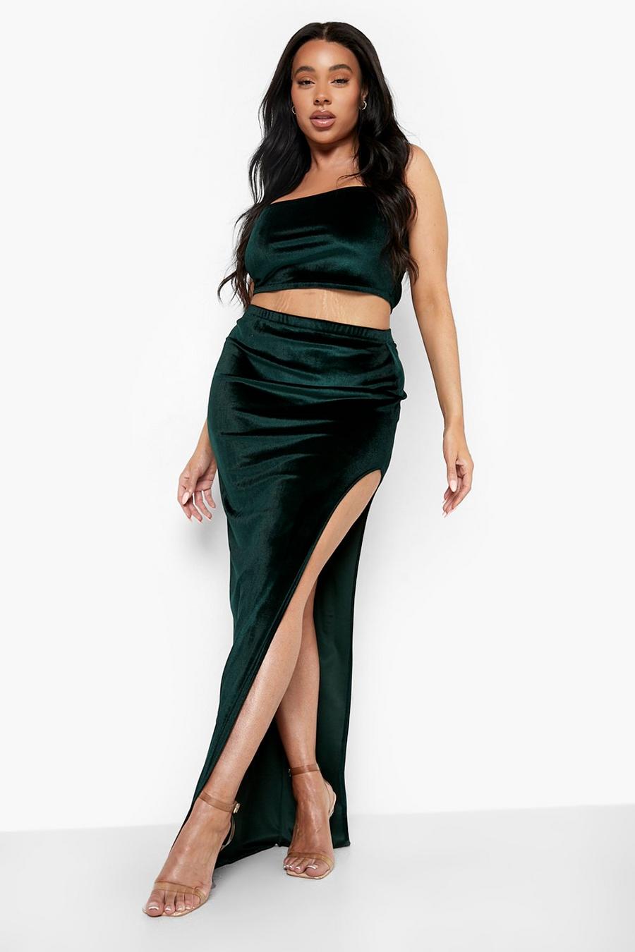 Emerald Plus - Bandeautopp och kjol i sammet image number 1