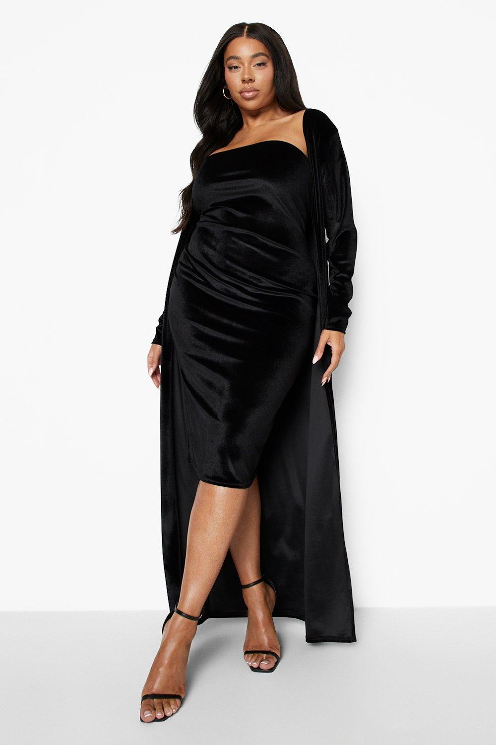 Boohoo velvet midi on sale dress