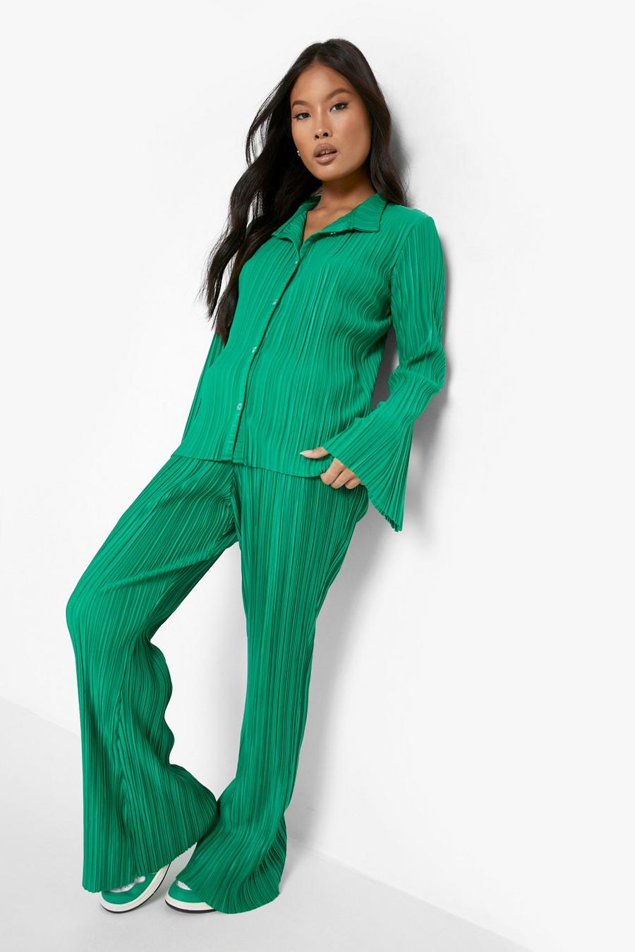Green Petite Plisse Flare Trouser image number 1