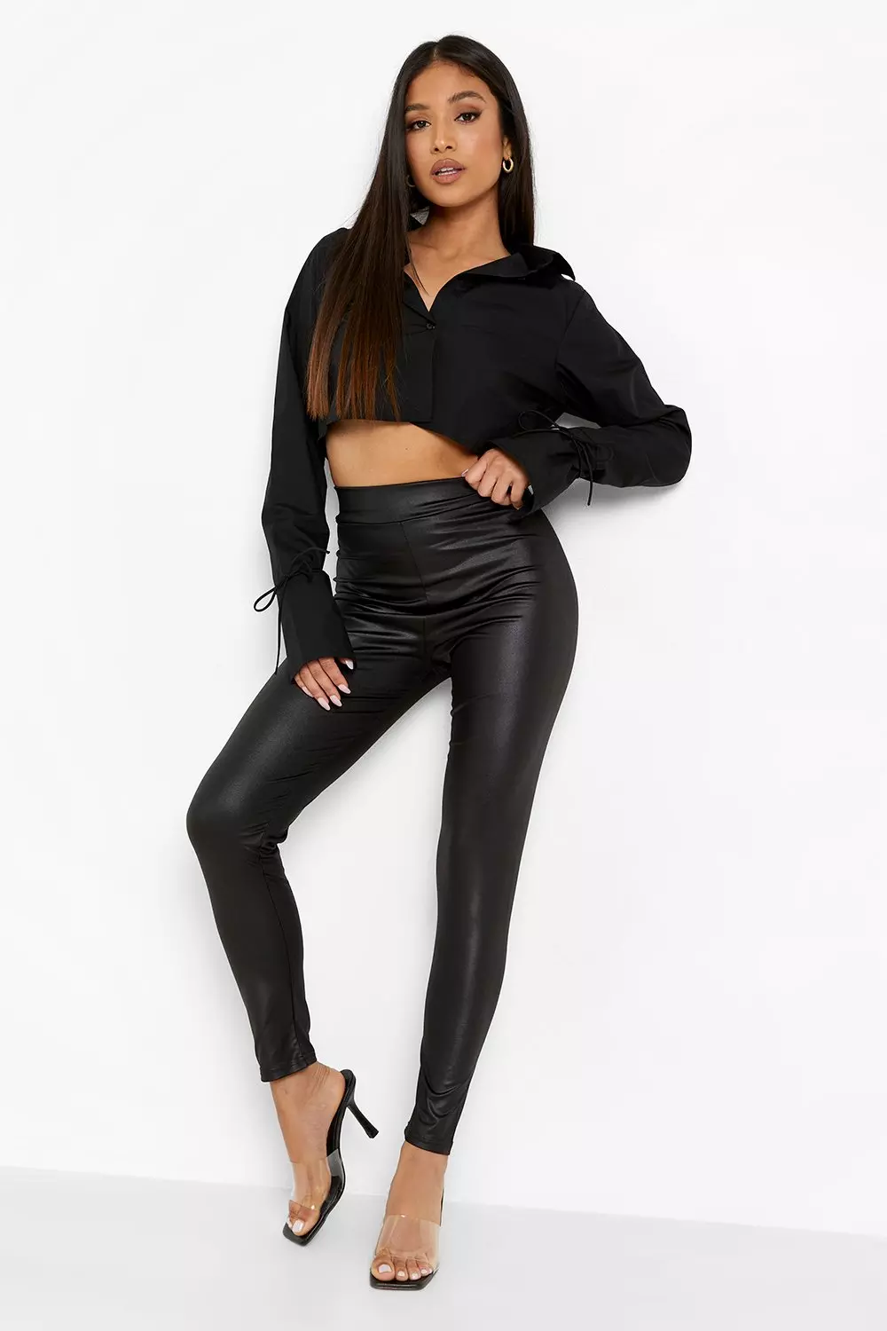 Petite 28 High Waist Basic Wet Look Leggings