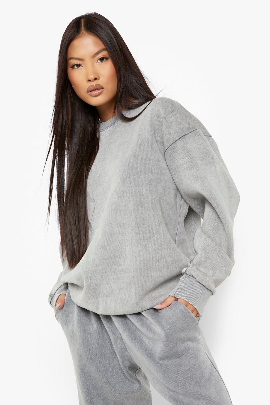 Charcoal Petite - Oversize sweatshirt med stentvättad effekt image number 1