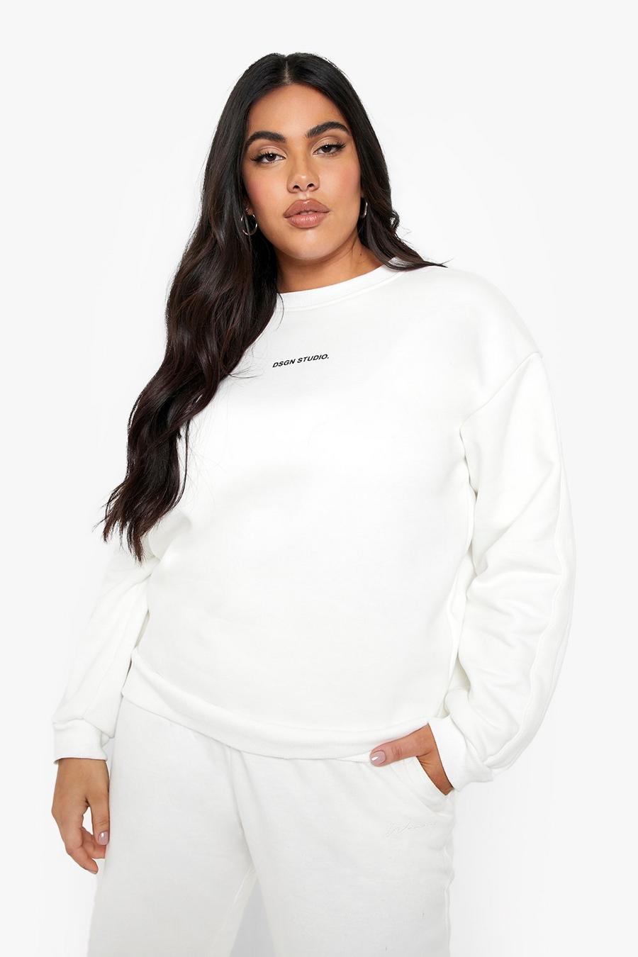 Ecru white Plus Dsgn Studio Printed Oversized Sweatshirt