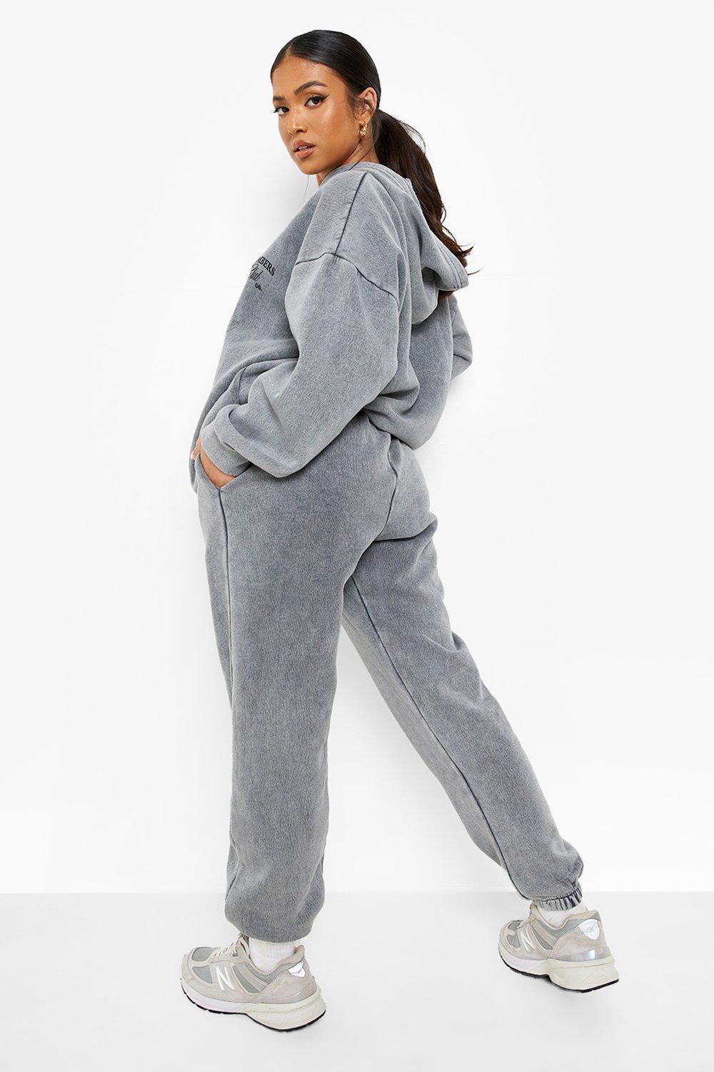 Petite Acid Wash Slogan Print Hoody Tracksuit | boohoo