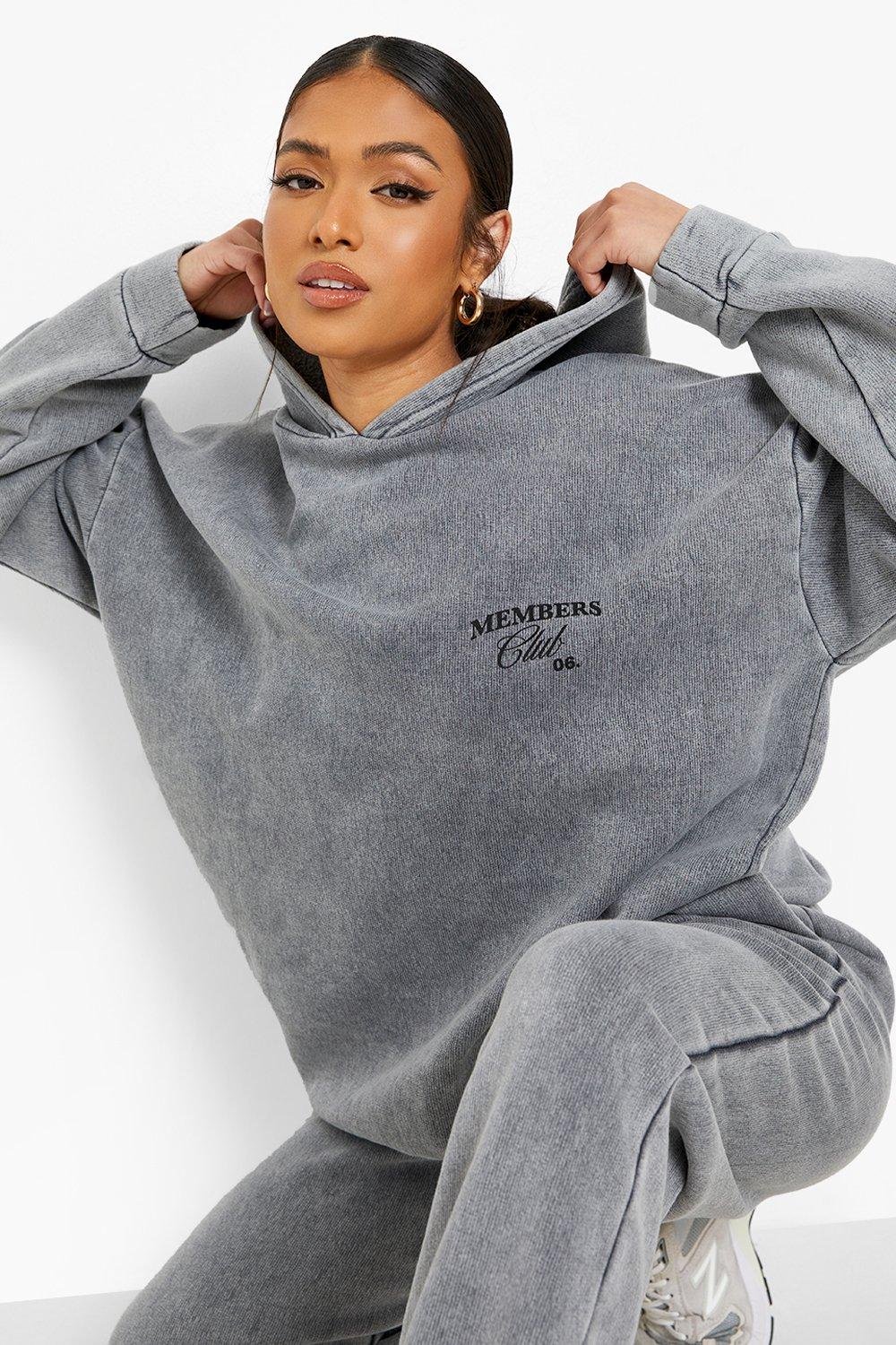 Petite Acid Wash Slogan Print Hoody Tracksuit