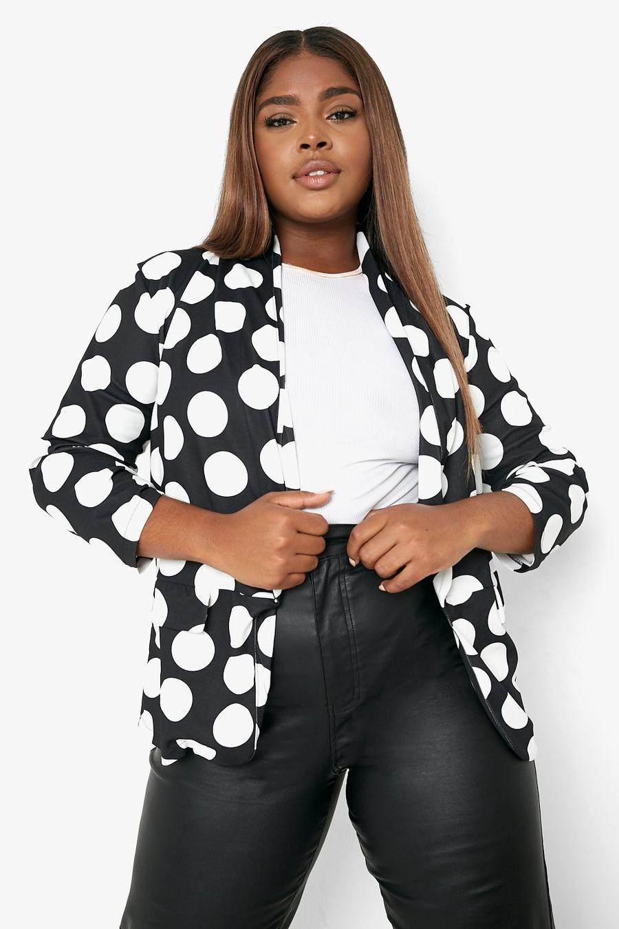 Women's Plus Polka Dot Print Ruched Sleeve Blazer | Boohoo UK