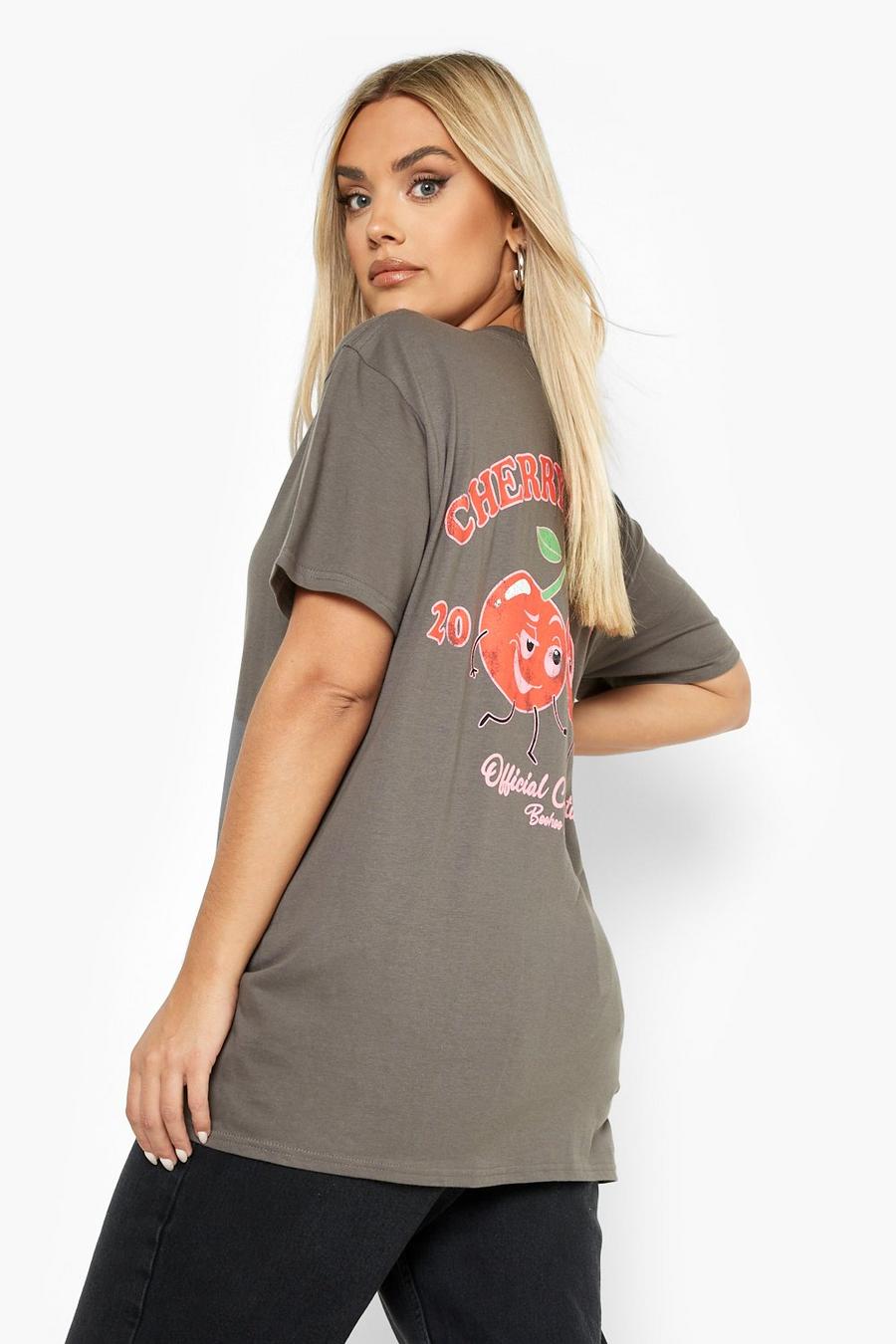 Camiseta Plus de manga corta con estampado de cerezas, Charcoal image number 1