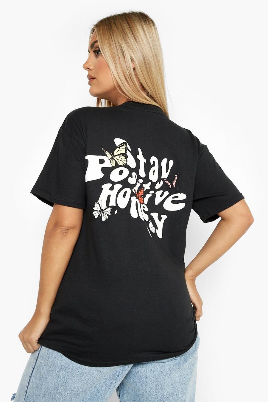 Black Plus Stay Positive Back Print T-shirt image number 1