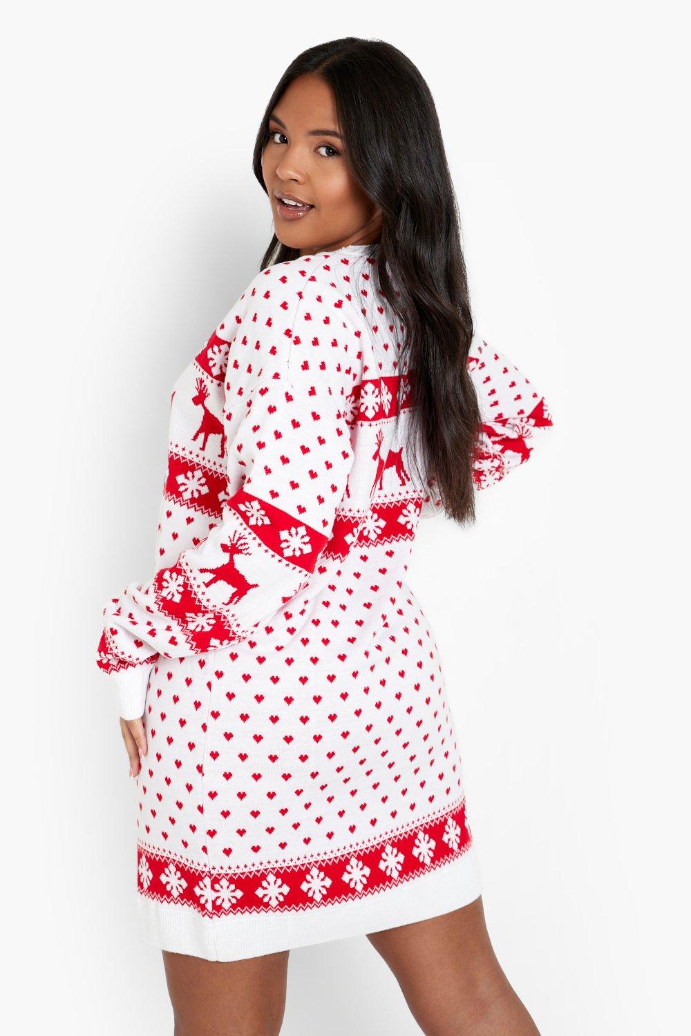 Women s Plus Reindeer Christmas Jumper Dress Boohoo UK