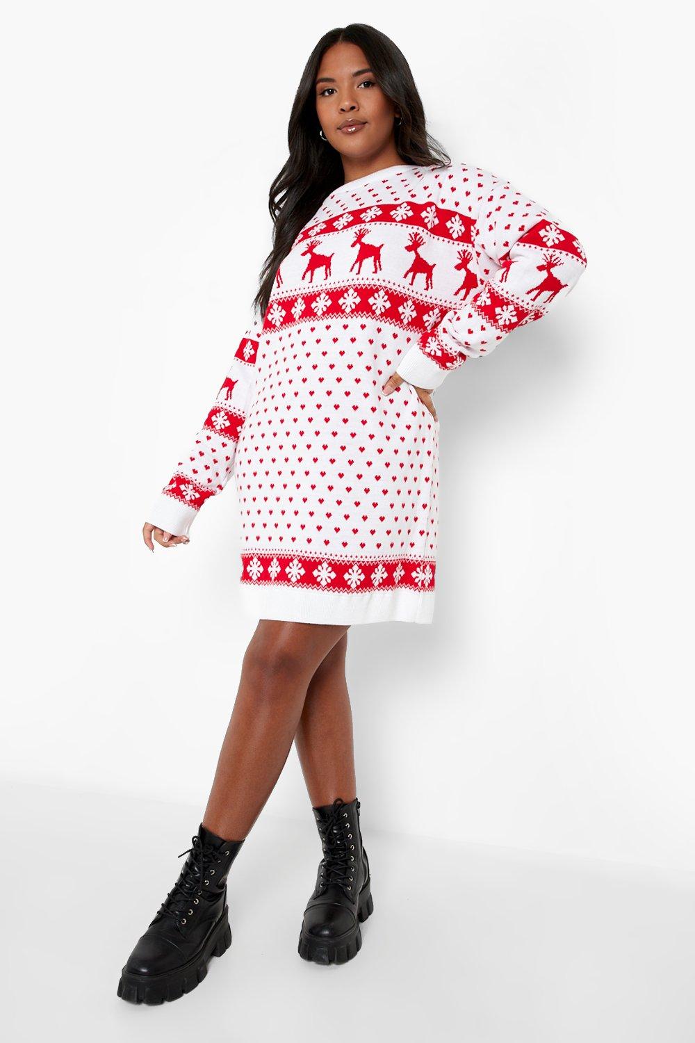 Plus Reindeer Christmas Sweater Dress