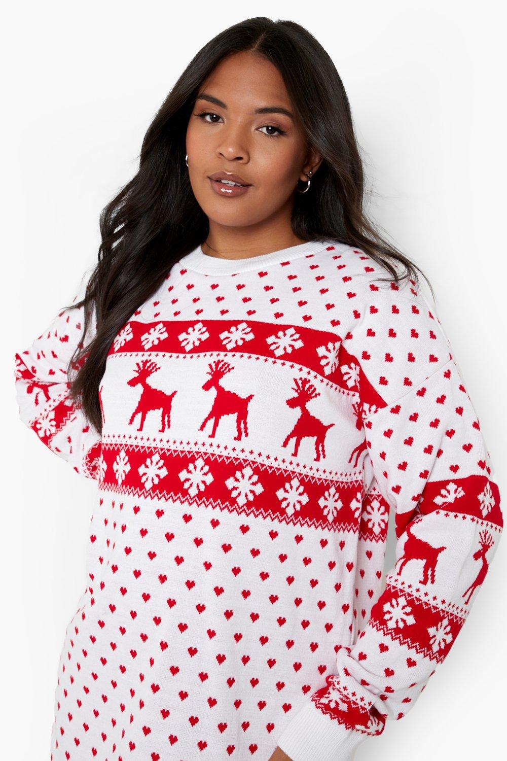 Plus Reindeer Christmas Jumper Dress boohoo UK