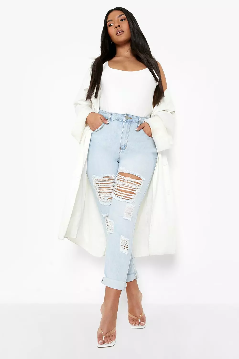 Plus size white distressed cheap jeans